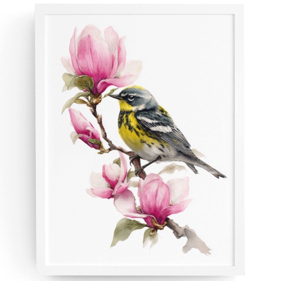 Watercolor Magnolia Warbler Bird Portrait Wall Art Print Poster , Unframed - Picture 1 of 7